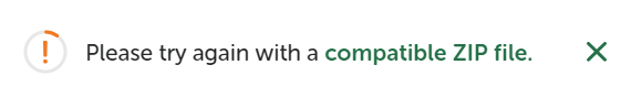 Please try again with a compatible ZIP file